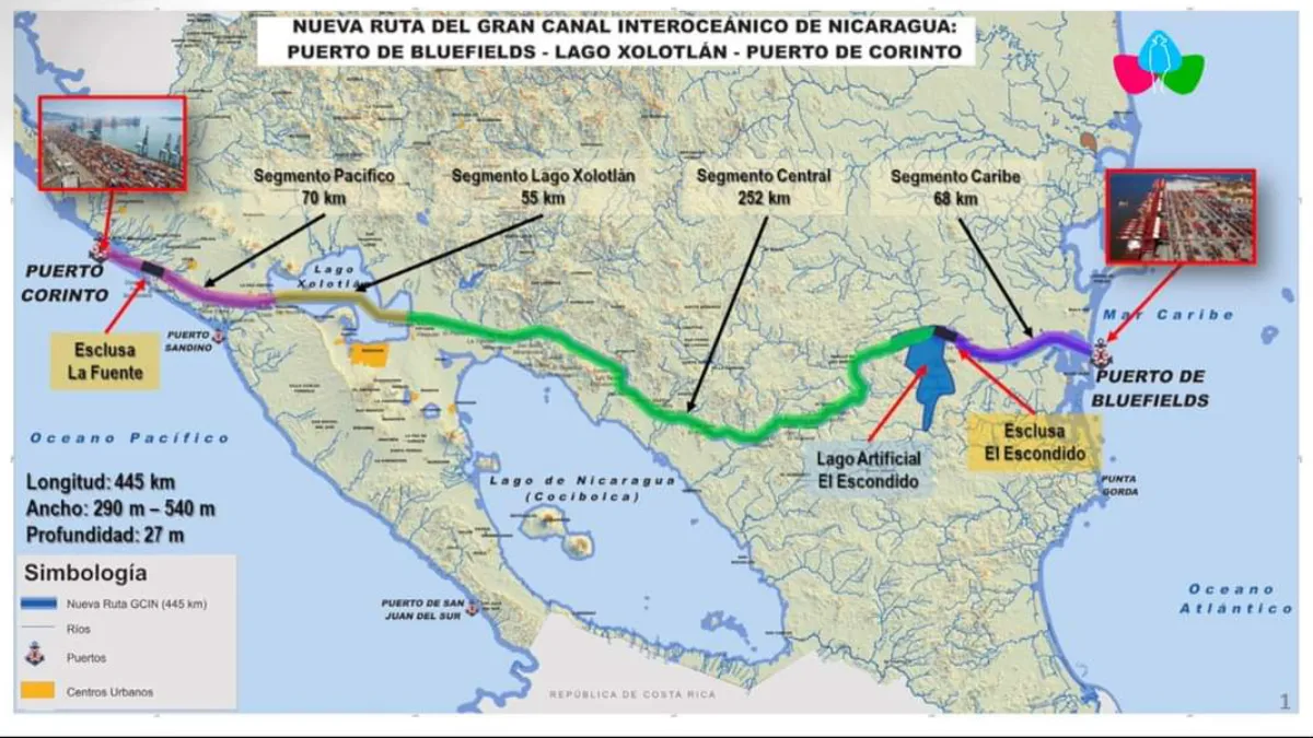 Nueva ruta para el Gran Canal Interoceánico de Nicaragua, un proyecto de interés nacional que busca conectar el Océano Atlántico con el Océano Pacífico