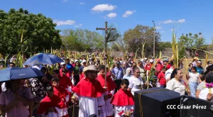 Fieles católicos abarrotan la Catedral de Managua en procesión de Domingo de Ramos